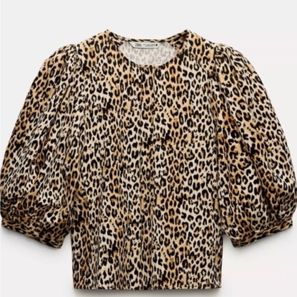 Zara Animal Print Puff Sleeve Top shirt blouse women’s szS part dress limited